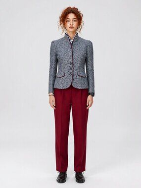 Vintage Patty Woodard 100% wool burgundy Gray Tweed Pants suit 6 8